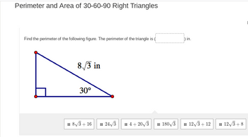 Answered: Perimeter and Area of 30-60-90 Right… | bartleby