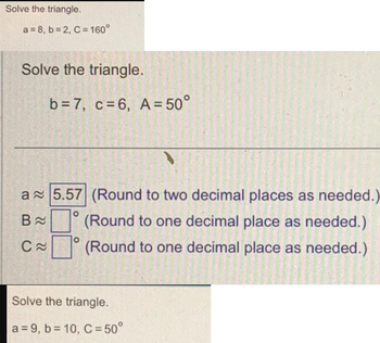 Answered: Solve The Triangle. A = 8, B=2, C =… | Bartleby