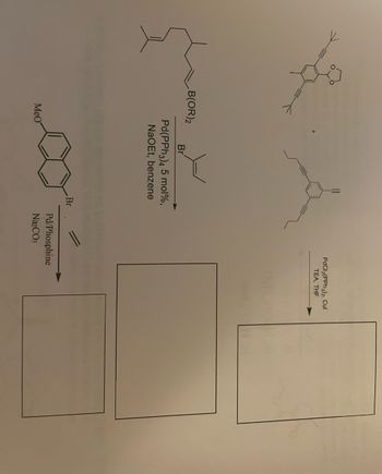 B(OR) 2
Br
Pd(PPh 3)4 5 mol%,
NaOEt, benzene
Br
MeO
PdCl2(PPh 3)2, Cul
TEA, THF
Pd/Phosphine
Na₂CO3