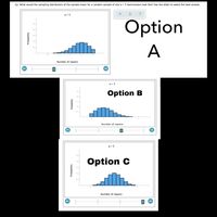 (a) What would the sampling distribution of the sample mean for a random sample of size n=3 lawnmowers look like? Use the slider to select the best answer.
n=3
Option
0.5-
0.3+
A
0.1-
Number of repairs
n=3
Option B
0.5.
0.4-
0.34
0.1
Number of repairs
n=3
Option C
0.2-
0.1-
Number of repairs
Probability
Probability
Probability
