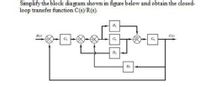 Simplify the block diagram shown in figure below and obtain the closed-
loop transfer function C(s) R(s).
G.
