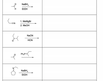 H
EN
S
to
N
NaBH
EtOH
1. MeMgBr
2. MeOH
Ph3P:
NaCN
HCN
NaBH4
EtOH