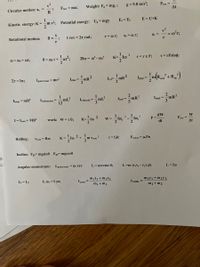 v2
Circular motion: ac =
R
g= 9.8 m/s²;
Pavr =
At
Fnet = ma;
Weight: Fg= mg, ;
1
m v²; Potential energy: Ug = mgy
2
Kinetic energy: K =
E = Er
E = U+K
v?
a, =
= o'r;
Rotational motion:
1 rev = 2n rad;
V = o r;
at = a r;
0 = 00 + at;
0 = 0o t+
2θα-ω-02
2
T=rx F;
T= rFsing;
Στ- Ια;
Ipoint mass = mr?
Idisk =
mR
2
Ipipe
+ Rin
2
1
Irod(center) =
mL²
Laa -mR?
2
Ishell =
3
Thoop = mR?
Irod(end) =-mL?
Iball = -
mR?
dW
P=
dt
I = Icom + MD²
work: W=t 0;
2
W
Pavr =
At
W =
lo 2 +
1
m Vcom 2
2
Rolling:
Vcom = Ro
K =
T= f,R
F,max = H,Fn
Incline: Fer=mgsin0 Fg= mgcos0
Angular momentum:
Lpoint mass =m rxv
L= mrvsin 0;
L=m (r;Vy - ryV3)k
L= Iø
LI = Lr
Ih 01 =I 202
m,X1 +m2X2
X com =
m1y1+m2y2
У com
m1 +m2
m1 +m2
