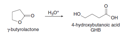 H3O*
но,
=0
ОН
4-hydroxybutanoic acid
y-butyrolactone
GHB
