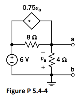 +1
0.75va
8 Ω
6V Va
+
Figure P 5.4-4
Μ
4Ω
a
b