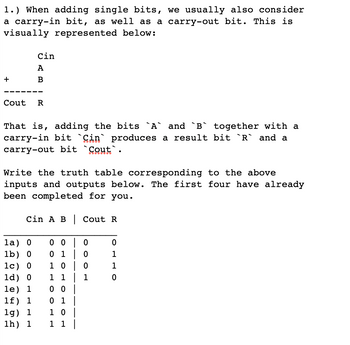 Answered: 1.) When Adding Single Bits, We Usually… | Bartleby