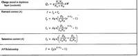 Charge stored in depletion
layer (coulomb)
NNo AW
"N,+ No
e, = 9
I-1,+1.
D,
1, = Aq n7
Forward current (A)
-1)
L,ND
1, - Aq ni
-(e
-1)
D,
D,
I, - Aqn LN,* LN,
Saturation current (A)
I= 1(e - 1)
IV Relationship
