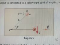 object is connected to a lightweight cord of length L =
L.
P
po
Top view
ct string
