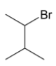 The image displays the structural formula of an organic chemical compound known as tert-butyl bromide, also referred to as 2-bromo-2-methylpropane. This compound features a central carbon atom bonded to a bromine atom (Br), along with three methyl groups (CH₃). The bromine atom is denoted by the symbol "Br," which is positioned at the top right, extending from the central carbon atom.

In this structural formula:
- The central carbon atom is connected to three other carbon atoms and one bromine atom.
- Each carbon atom at the end of the lines represents a methyl group (CH₃), making the central carbon a tert-butyl group.
- Lines represent single covalent bonds between the atoms. 

This representation helps in understanding the molecular geometry and connectivity of atoms in tert-butyl bromide, which is an important compound in organic chemistry, often used in alkylation reactions and as an intermediate in organic synthesis.