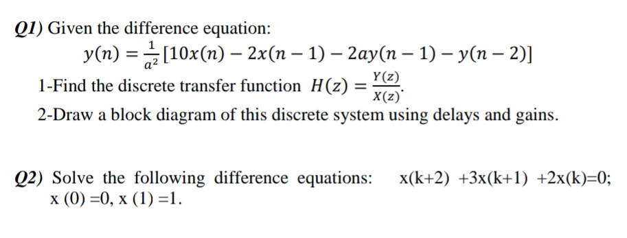 Answered Q1 Given The Difference Equation Y N Bartleby