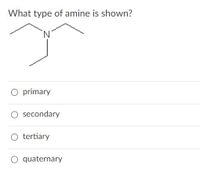 What type of amine is shown?
N.
O primary
O secondary
O tertiary
O quaternary
