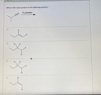 What is the major product to the following reaction?
Cl₂ (excess)
O
O
O
O
CI
CI
K
CI CI
K