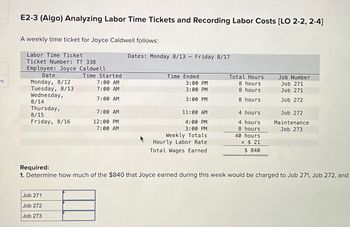 Answered: E2-3 (Algo) Analyzing Labor Time… | bartleby