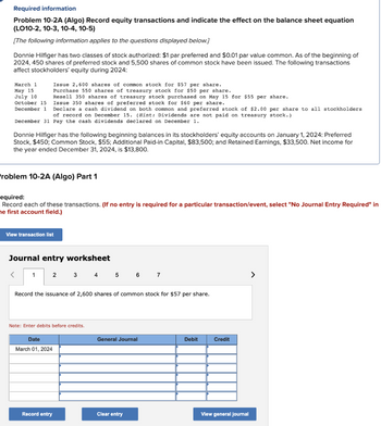 Answered Required Information Problem 10 2A Bartleby   F2wqb5o Thumbnail 