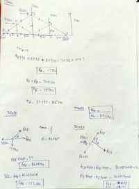 KAX 12 +63X6 +83Y12=70X6+ suX 3
Tokn
Shen
83kn.
soen
83kn
16m
A
E
3m B
3m c
3m
EME=O
RA = -77kd
RE tRA = 70+so
"E= 197kn
HA= 83+83=1G6 len
Jomto
hoc= 127.Skn|
JointA
JointE
tmo = 6
FAF
83kn
O = 63,435¢
166kn
77kn
86.089
FAF Smo =77
FAF = 86.089kg
FGFCO10+fcf lO10 = 86.089 CO10-83
fef Bimo - fef simo =
86.029 Aime
l.02) cono
fGF=-86089
Fof =1797
166= FA8+
TFAB = 127, Stn
