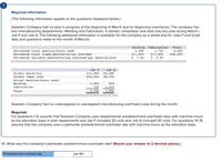 Required information
[The following information applies to the questions displayed below.]
Sweeten Company had no jobs in progress at the beginning of March and no beginning inventories. The company has
two manufacturing departments-Molding and Fabrication. It started, completed, and sold only two jobs during March-
Job P and Job Q. The following additional information is available for the company as a whole and for Jobs P and Q (all
data and questions relate to the month of March):
Molding Fabrication
2,900
$11,600
$
Total
4,640
$29,000
Estimated total machine-hours used
Estimated total fixed manufacturing overhead
Estimated variable manufacturing overhead per machine-hour
1,740
$17,400
$ 2.20
1.40
Job P
Job Q
Direct materials
$15,080
$24,360
$9,280
Direct labor cost
$8,700
Actual machine-hours used:
Molding
2,000
930
Fabrication
700
1,010
Total
2,700
1,940
Sweeten Company had no underapplied or overapplied manufacturing overhead costs during the month.
Required:
For questions 1-9, assume that Sweeten Company uses departmental predetermined overhead rates with machine-hours
as the allocation base in both departments and Job P included 20 units and Job Q included 30 units. For questions 10-15,
assume that the company uses a plantwide predetermined overhead rate with machine-hours as the allocation base.
10. What was the company's plantwide predetermined overhead rate? (Round your answer to 2 decimal places.)
Predetermined overhead rate
per MH
