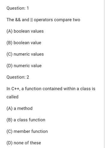 Answered: Question: 1 The && And || Operators… | Bartleby