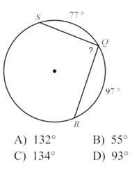 S
77°
?
97°
A) 132°
B) 55°
C) 134°
D) 93°
