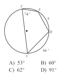 A
74°
?
B
86 °
C
A) 53°
B) 60°
C) 62°
D) 91°
