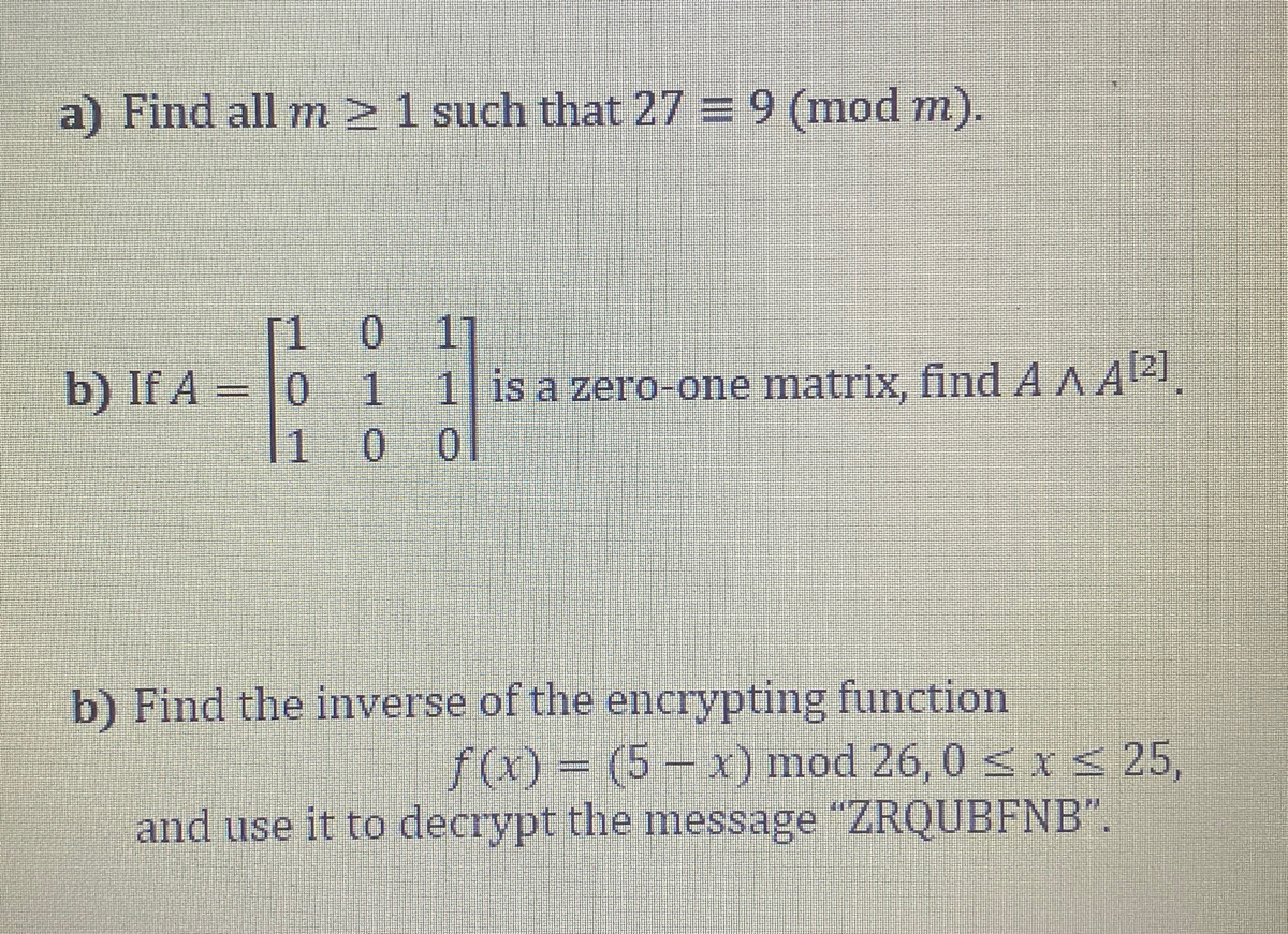 Answered: a) Find all m 1 such that 27 = 9 (mod… | bartleby