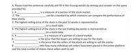 A. Please read the sentences carefully and fill in the missing word/s by writing your answer on the space
provided for.
is a measure of a portion of the stock market.
can be a standard by which investors can compare the performance of
1. A
2. The
their stocks.
3. The highest selling price of the stock in the past 52 weeks is represented as
_on a stock table.
4. The highest selling price of the stock in the last trading day weeks is represented as
on a stock table.
is a measure of a portion of a bond market.
is the price that the buyers are willing to pay for the stock.
is the price that the sellers of the stock are willing to sell the stocks.
_tells how many individual sell orders have been placed in the online platform
5. A
6.
7.
8.
and the total number of shares these sellers wish to sell.
