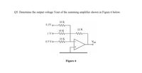 Q5. Determine the output voltage Vout of the summing amplifier shown in Figure 6 below.
10 K
0.1V
22 K
10 Κ
1vo W
10 K
Vou
0.5 Vo W
Figure 6
