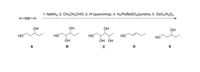 1. NaNH2: 2. CH;CH,CHO; 3. H*(quenching): 4. H/Pd/BaSO,/pyridine; 5. OsO,/H,O2
H =H
он
он
он
он
но
HO
HO
он он
но
но
OH
E
