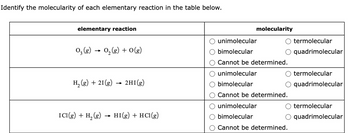 Answered: Identify The Molecularity Of Each… | Bartleby