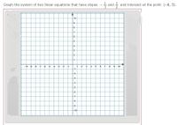 Graph the system of two linear equations that have slopes
- and intersect at the point (-6, 5).
and
2
10
7
4
3
2
-10 -9 -8
3 4 5 6 7 $ 9 10
-7
-6
-5
-4
-3
-2
-1
1
-1
2
-2
-3
-4
-5
-6
-7
-8
-9
-10
1/3
5.
