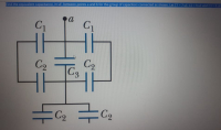 Find the equivalent capacitance, in uF, between points a and b for the group of capacitors connected as shown. Let C1-7 uF,C2-9 uF and C
C1
a
C1
C2
C2
C3
C2
C2
