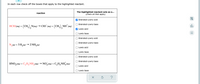 In each row check off the boxes that apply to the highlighted reactant.
The highlighted reactant acts as a...
(check all that apply)
reaction
Brønsted-Lowry acid
Brønsted-Lowry base
HC1O(aq) + (CH,), N(aq) → CIO (aq) + (CH3) NH"(aq)
аq)
olo
3
Lewis acid
Lewis base
Ar
Brønsted-Lowry acid
Brønsted-Lowry base
N,(9) + 3 H,(9) → 2 NH3(9)
Lewis acid
O Lewis base
Brønsted-Lowry acid
Brønsted-Lowry base
HNO,(aq) + C,H¿NH,(aq) → NO,(aq) + C,H,NH,(aq)
2.
Lewis acid
Lewis base
