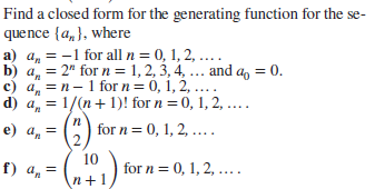 Answered Find a closed form for the generating bartleby