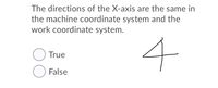 The directions of the X-axis are the same in
the machine coordinate system and the
work coordinate system.
True
False
