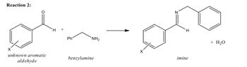 Reaction 2:
unknown aromatic
aldehyde
H +
Ph
NH₂
benzylamine
H
imine
+ H₂O