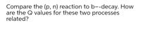 Compare the (p, n) reaction to b--decay. How
are the Q values for these two processes
related?
