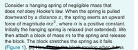 Consider a hanging spring of negligible mass that
does not obey Hooke's law. When the spring is pulled
downward by a distance a, the spring exerts an upward
force of magnitude ax, where a is a positive constant.
Initially the hanging spring is relaxed (not extended). We
then attach a block of mass m to the spring and release
the block. The block stretches the spring as it falls
(Figure 1). alow i the
bleek moving when it kas
