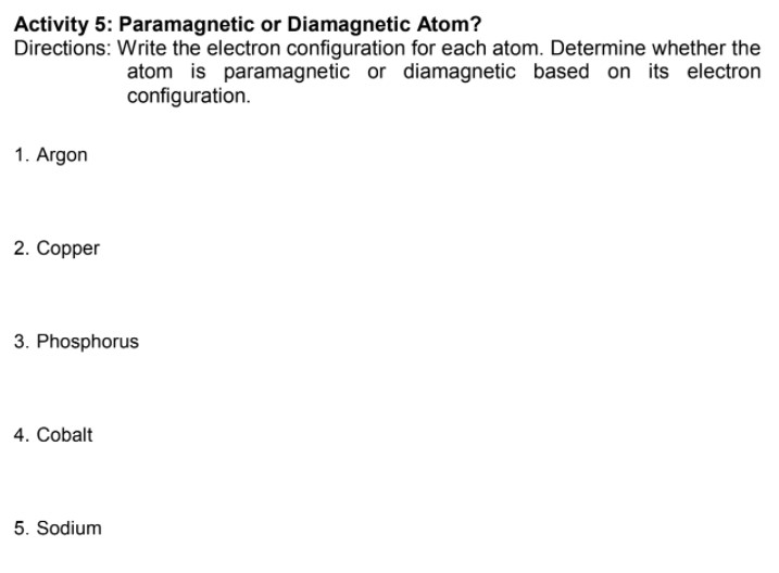 diamagnetic electron configuration