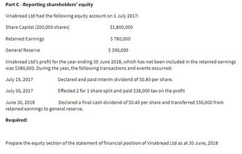 Answered: Part C - Reporting Shareholders' Equity… | Bartleby