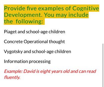 School age cognitive online development