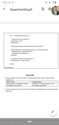 Answered: 1. Write A Program To Sort The Words In… | Bartleby