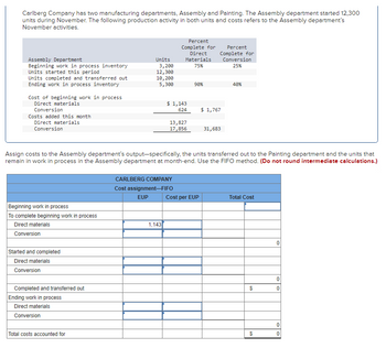 Answered: Carlberg Company has two manufacturing… | bartleby