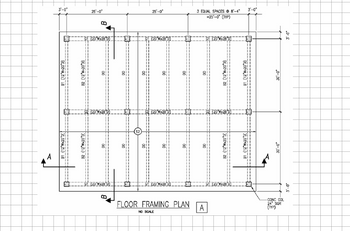 3'-0"
B1 (12W-20 D)
31 (12 WX20 D
B2 (12"WX20 D)
82 (12"WX20 D
25'-0"
25'-0"
FLOOR FRAMING PLAN
NO SCALE
3 EQUAL SPACES 8'-4" 3'-0"
-25'-0" (TYP)
A
62 (12°W+20°D)
(0₂0ZXM_21) 28
(CLOZIM,ZL) LA
B1 (12Wx20 D
30⁰-0
30'-0"
-CONC COL
24 SQR
(TYP)
3-0⁰
0-0