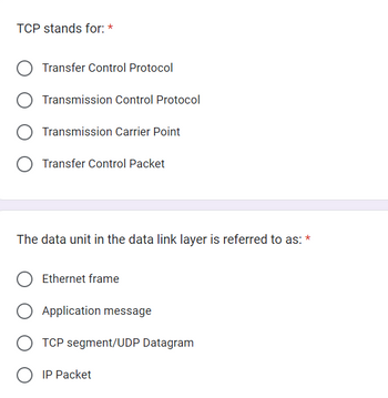 Answered: TCP Stands For: * Transfer Control… | Bartleby