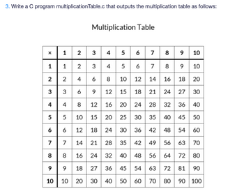 Answered: 3. Write a C program multiplication… | bartleby