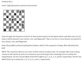 Answered: Problem No.1 Given: Eight (8) Queens… | bartleby