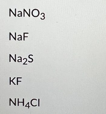 NaNO3
NaF
Na2S
KF
NH4CI