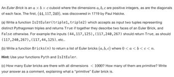 Answered: An Euler Brick Is An A × B × C Cuboid… | Bartleby