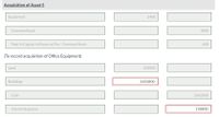 Acquisition of Asset 5
Equipment
2400
Common Stock
1800
Paid-in Capital in Excess of Par - Common Stock
600
(To record acquisition of Office Equipment)
Land
330000
Buildings
2450800
Cash
2662000
Interest Expense
118800
