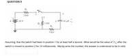 **Question 9**

The circuit consists of:

- A power source \( E \) of 20 V.
- A resistor \( R_1 \) with a resistance of 2 k\(\Omega\).
- A switch with two positions (1 and 2).
- A resistor \( R_2 \) with a resistance of 1 k\(\Omega\) when the switch is in position 2.
- A capacitor \( C \) with a capacitance of 10 \(\mu\)F.
- A resistor \( R_3 \) with a resistance of 3 k\(\Omega\) in parallel with the capacitor.

When the switch is in position 1, the circuit is closed with \( R_1 \) and the capacitor starts charging from the power source. When the switch moves to position 2, \( R_1 \) is bypassed, and \( R_2 \) along with \( R_3 \) determines the discharge path of the capacitor.

**Task:**

Assuming the switch had been in position 1 for at least half a second, calculate the voltage \( V_C \) across the capacitor after the switch is moved to position 2 for 10 milliseconds. Provide the answer in volts, only as a numeral.

