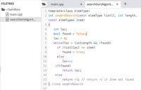 ```cpp
template<class elemType>
int seqOrdSearch(const elemType list[], int listLength, const elemType& item)
{
    int loc;
    bool found = false;
    loc = 0;
    while(loc < listLength && !found)
        if (list[loc] == item)
            found = true;
        else
            loc++;
    if(found)
        return loc;
    else
        return -1; // return -1 if item not found
} //end seqOrdSearch
```

### Explanation

This C++ code snippet implements a sequential search algorithm for an ordered list. It searches for a specified item (`item`) in a list of elements (`list`) of a given length (`listLength`). 

- **Template Function:** The function `seqOrdSearch` is a template function, meaning it can handle any data type defined as `elemType`.
  
- **Function Parameters:**
  - `const elemType list[]`: An array of elements to search through.
  - `int listLength`: The number of elements in the array.
  - `const elemType& item`: The item to be searched for in the array.

- **Variables:**
  - `int loc`: Used to traverse the array, initialized to 0.
  - `bool found`: A flag to indicate if the item is found, initialized to `false`.

- **Logic:**
  - The `while` loop iterates through the list as long as `loc` is less than `listLength` and `found` is `false`.
  - During each iteration, it checks if the current element `list[loc]` is equal to `item`. If so, `found` is set to `true`.
  - If the item is found, the function returns the index `loc`. Otherwise, it increments `loc` and continues the search.
  - If the loop completes without finding the item, the function returns `-1`, indicating that the item is not present in the list.
  
This algorithm is efficient for small to moderately sized ordered lists. However, for larger datasets, other search algorithms like binary search might be more efficient.